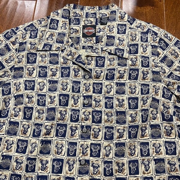 Harley-Davidson Engine Block AOP Polo Button Down Shirt Women's Medium - Picture 2 of 7